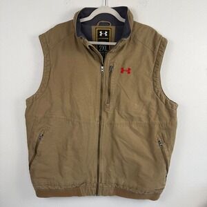 Under Armour UA Storm Mens 2XL Tan Canvas Full Zip Workwear Vest Brown Water Res